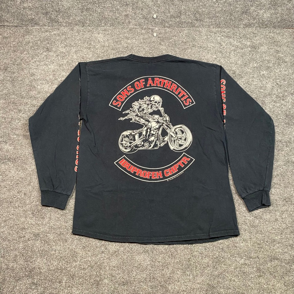 Sons of Arthritis Ibuprofen Chptr Biker Graphic Long Sleeve Shirt Black Mens L